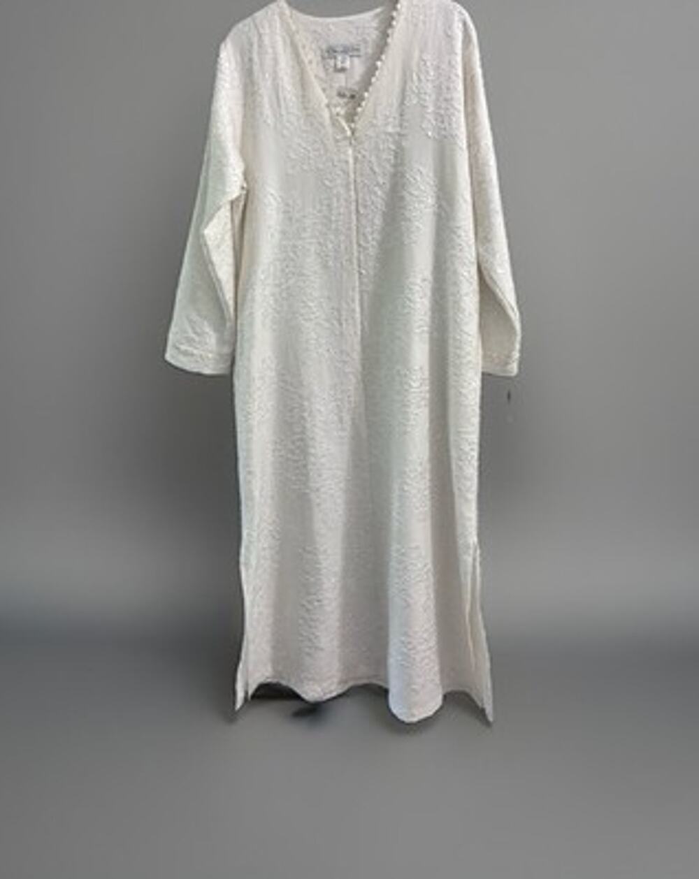 Oscar de la Renta Geometric Satin Pockets Caftan Dress Muumuu Half Zip Sz Small